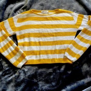 white & yellow knitted long sleeve (may be worn as a crop top)